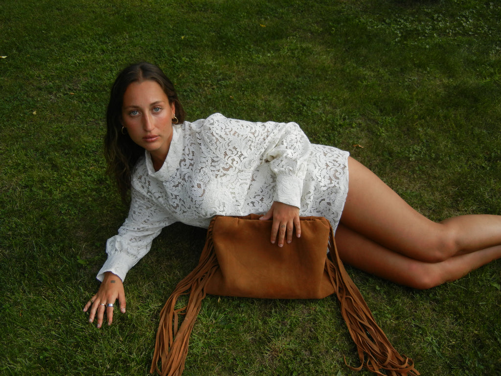 Fringe Clutch - Terra Suede