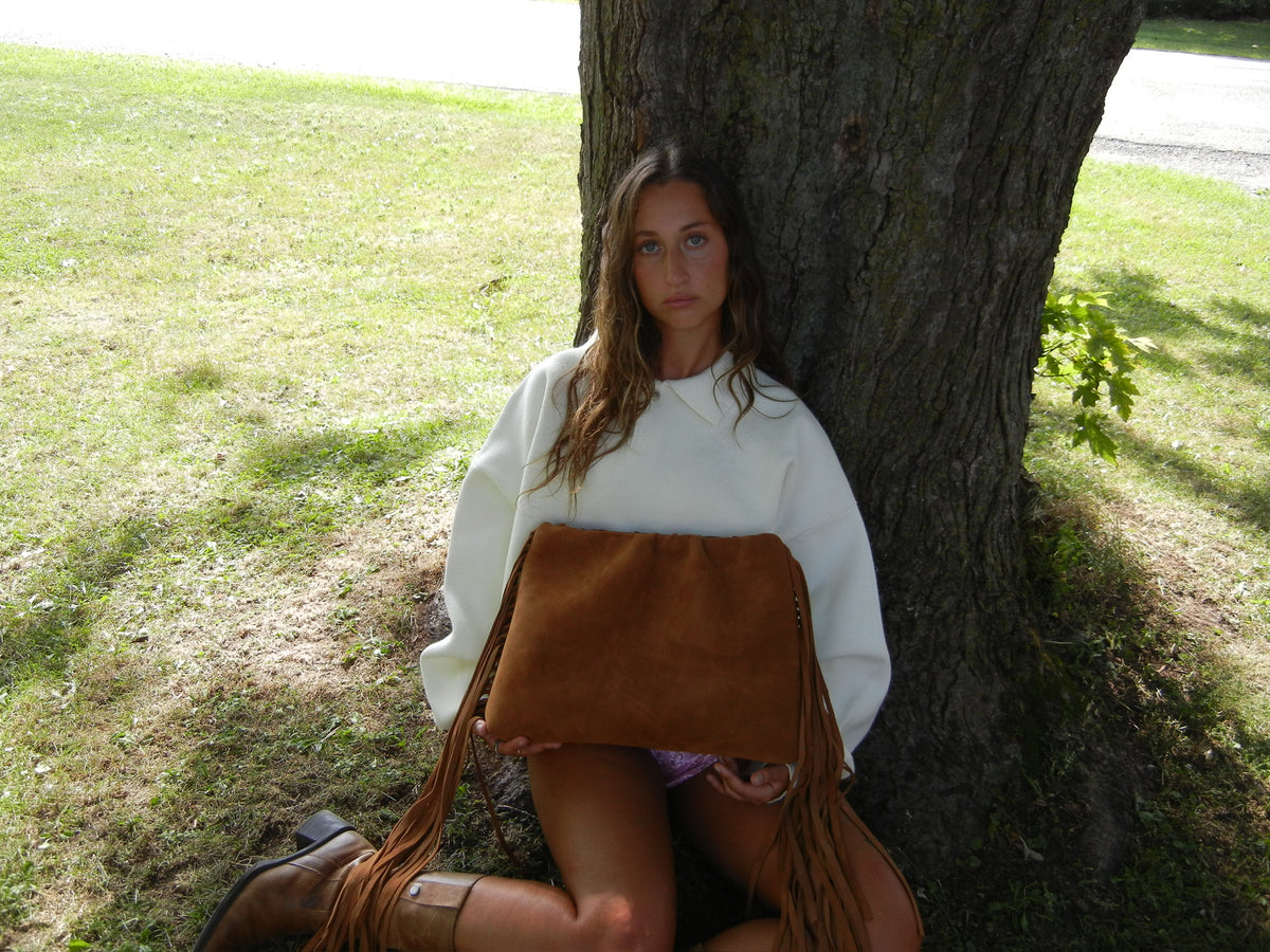 Fringe Clutch - Terra Suede